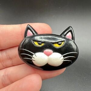 Vintage Gibson Greetings Grumpy Black Cat Brooch Pin